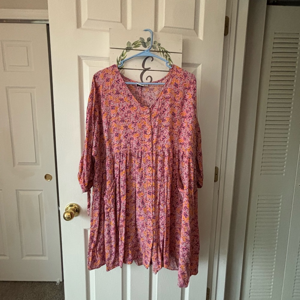 Pink floral mini dress